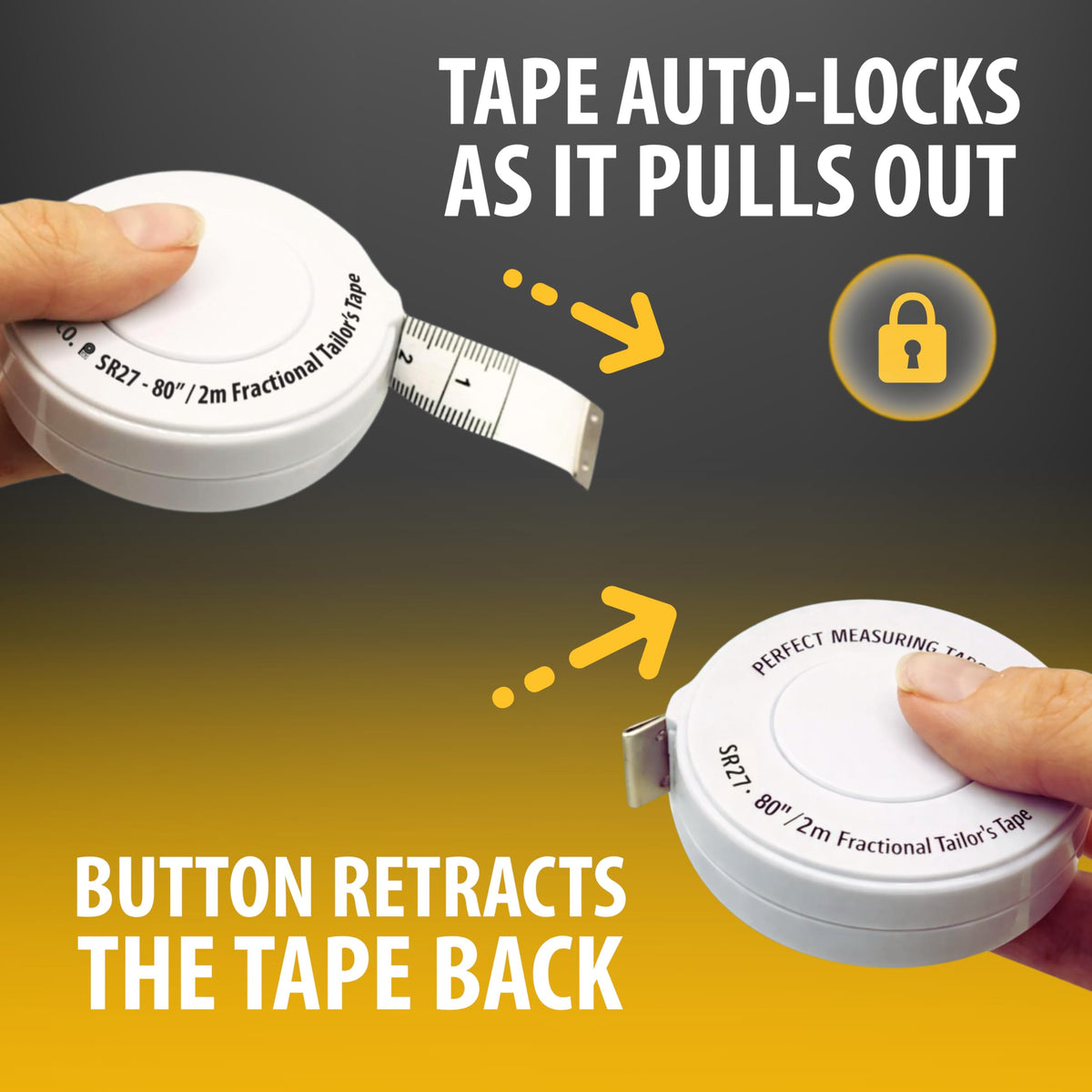 Perfect Measuring Tape - Premium Retractable Tailor’s Tape Measure & Crafters Tape – 80″ / 2m - Pocket Sized Fractional Inch & Metric Tape Measure for Fabric, Body, and Sewing Measurements