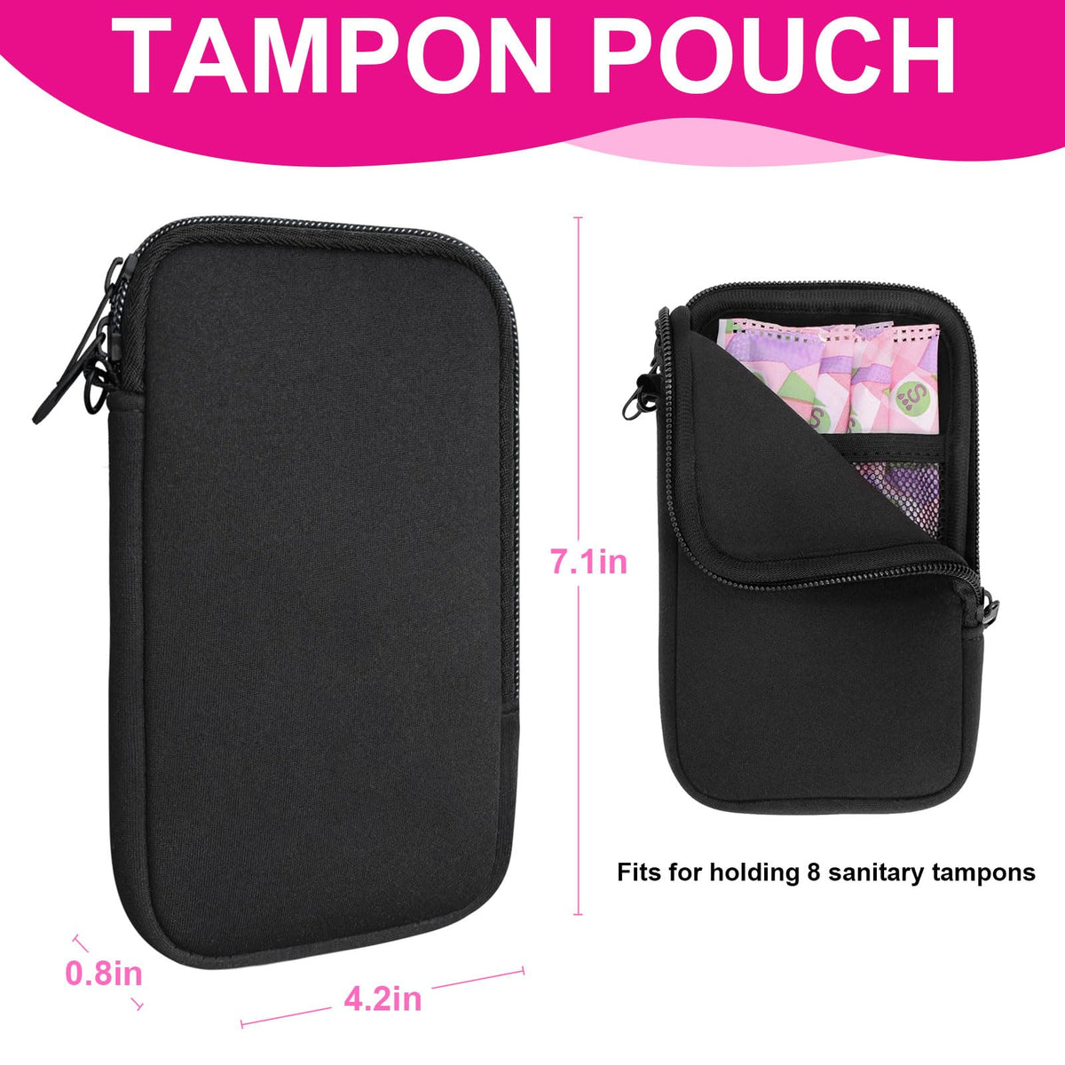 Tampon Holder for Purse, Portable Tampon Bag Organizer Case for Women’s Purse, Travel-Friendly Discreet Period Bag for Feminine Products, Waterproof Pad Bag, Black(Bag Only)
