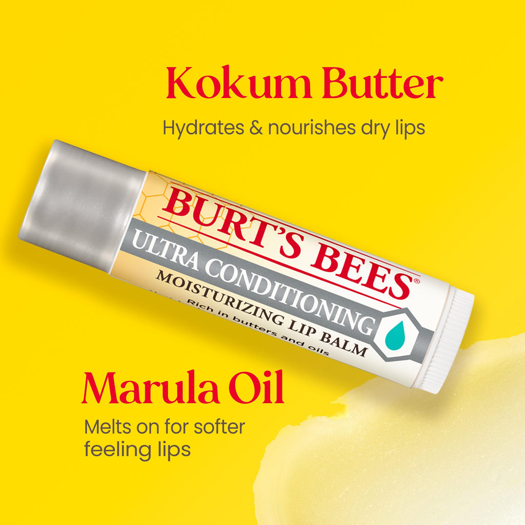 Buy now Burt's Bees Lip Balm Beeswax and Ultra Conditioning Lip Balm Pack, Hydrating Lip Moisturizer with Kokum and Shea Butter, Natural Origin Lip Care, 4 Tubes, 0.15oz. at indiglob india