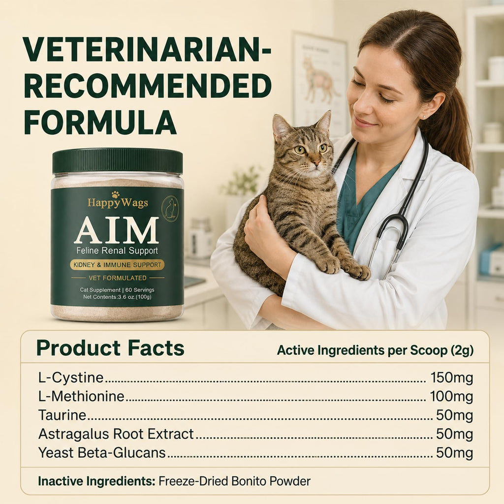 Happy Wags Aim for Cats Powder, happywags Aim Kidney & Immune Support for Cats, Cat Supplement, 100g