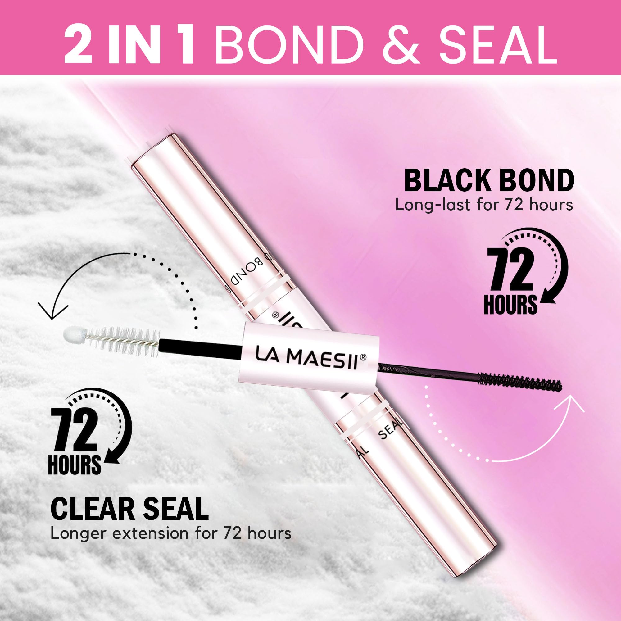 LA MAESII Lash Cluster Glue, 2 in 1 Lash Bond and Seal, Black Eyelash Glue | 10ml,Waterproof, Long Lasting 72H+, Latex Free, Quick Dry, for Sensitive Eyes,DIY at Home Use