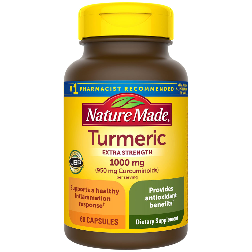 Nature Made Extra Strength Turmeric Curcumin with Black Pepper, 60 Capsules | 1000mg Turmeric Extract per serving (Standardized to 95% Curcuminoids), Supports Healthy Inflammation Response, Vegetarian