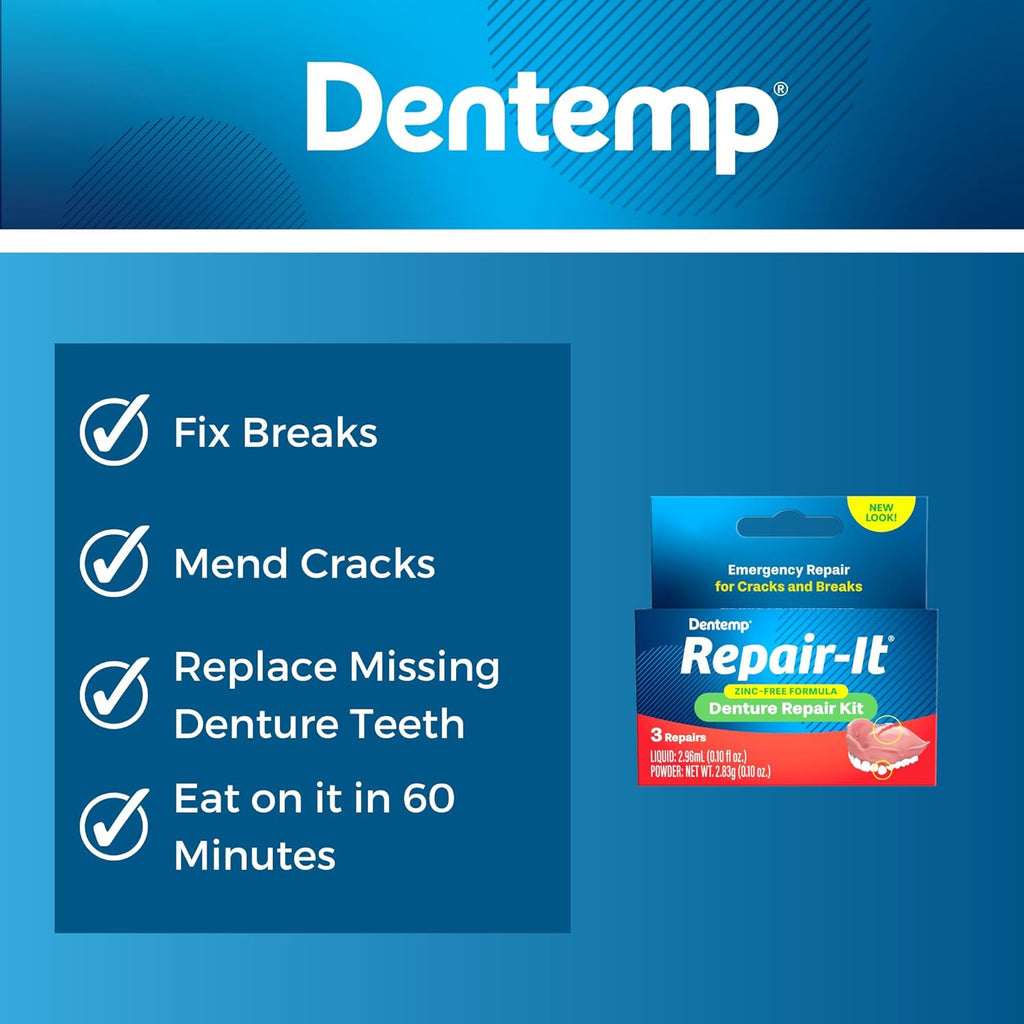 Buy now Dentemp Repair Kit - Repair-It Advanced Formula Denture Repair Kit - Repairs Broken Dentures, Mends Cracks and Replace Loose Teeth at indiglob india