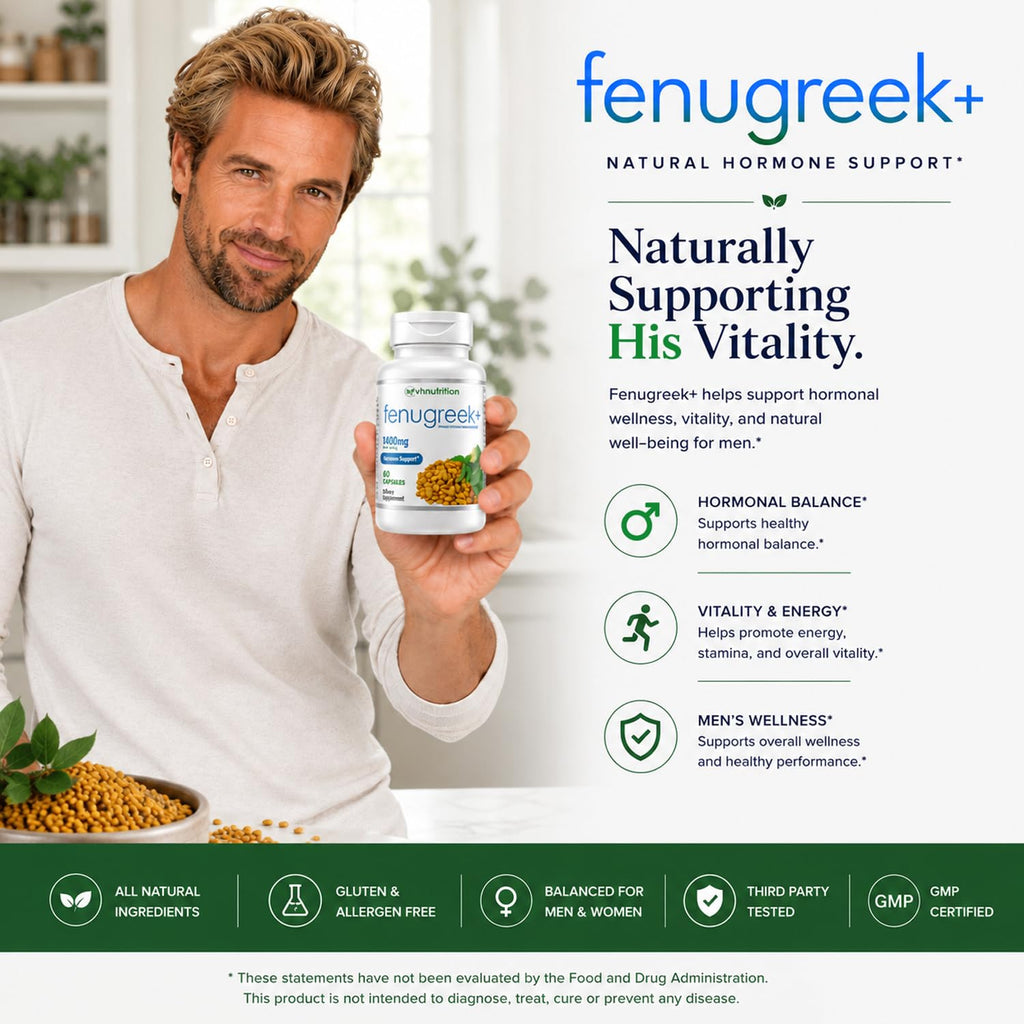 VH Nutrition Fenugreek+ 1400mg Capsules for Men & Women, 60 Count