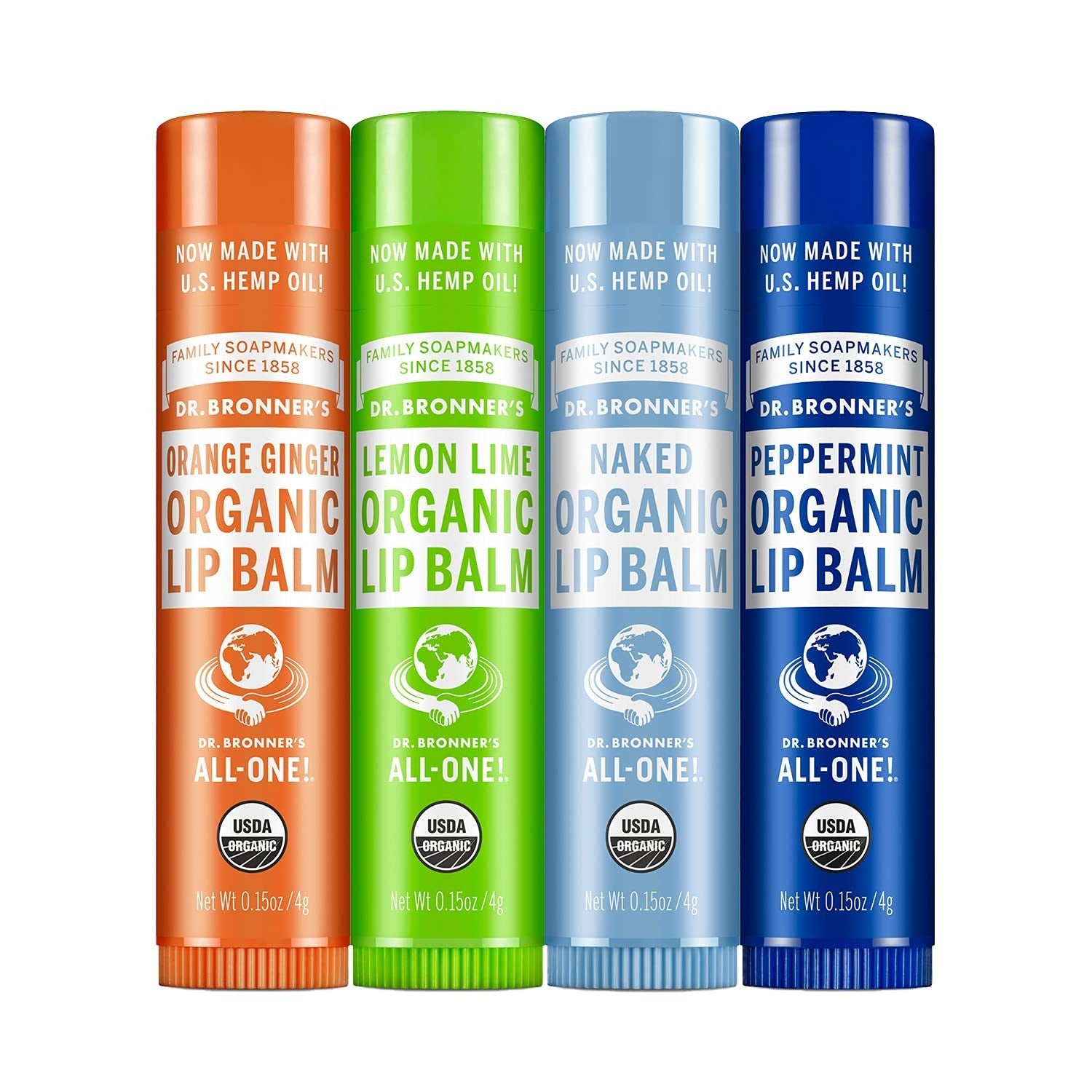 Buy now Dr. Bronner's - Organic Lip Balm Variety Peppermint, Orange Ginger, Naked, Lemon Lime) - Made with Organic Beeswax and Avocado Oil, For Dry Lips, Hands, Chin or Cheeks, 0.15 Ounce (Pack of 4) at indiglob india