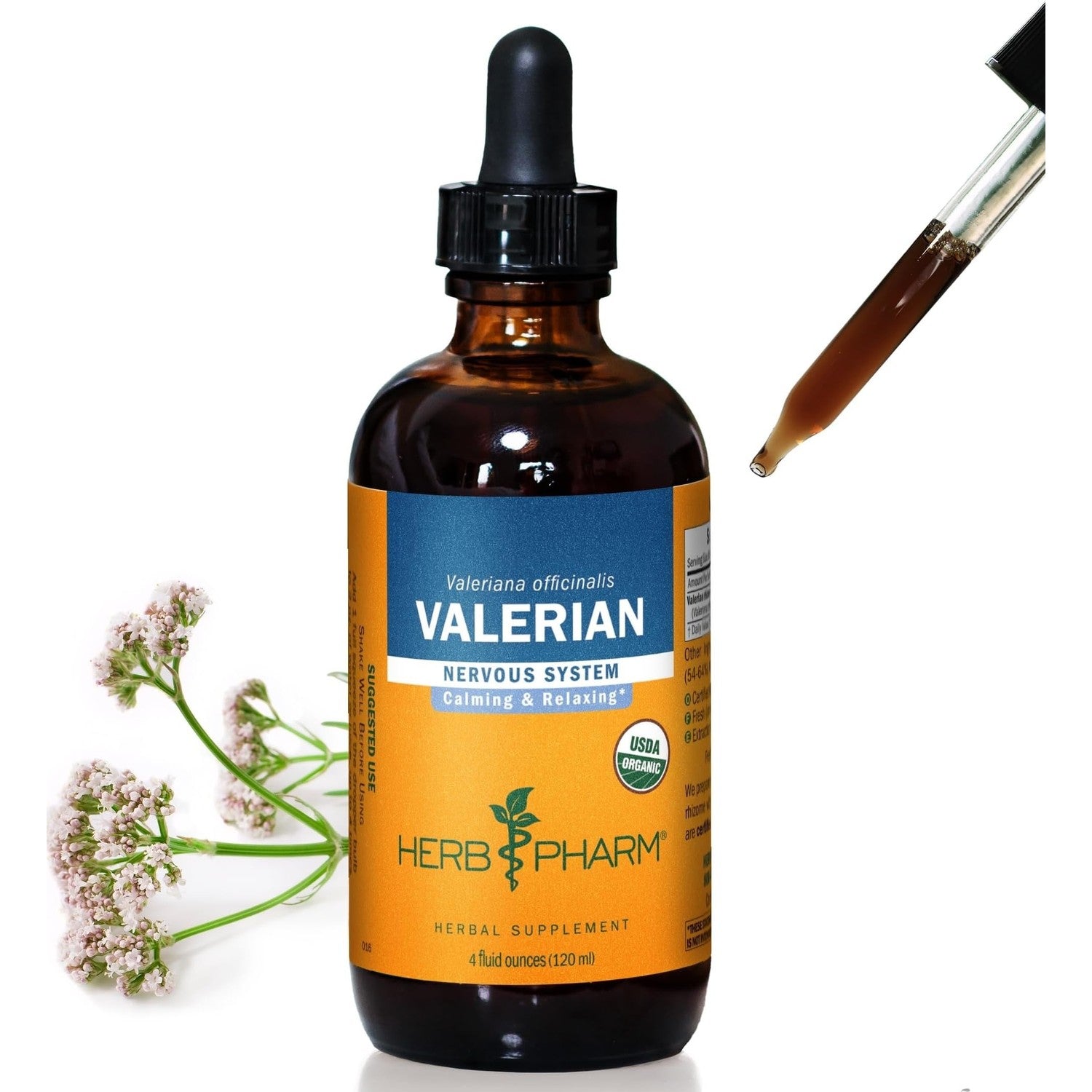 Herb Pharm Valerian Alcohol-Free Extract: Organic Liquid Glycerite for Sleep & Relaxation, Calming Nighttime Sleep Support Supplement for Adults, Sugar-Free, Up to 24 Week Supply, 4 oz