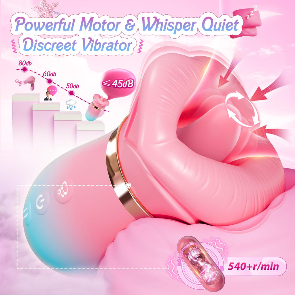 Vibrator Adult Sex Toys for Women - Sovokn 5IN1 Mouth Rose Sex Toy Vibrators, 10 Tongue Licking, 3 Auto & 1 Manual Sucking Vibrator Adult Toys New APP, Anal Clit Nipple Female Couples Sex Toys, Pink