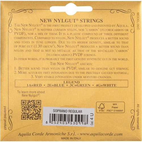 Buy now Aquila corde armoniche New Nylgut, Ukulele, Soprano Regular Ukulele Strings at indiglob india