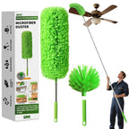 Cobweb Duster with Extension Pole, Washable Cleaning Duster Set with 2 Duster Heads, 15-110-Inch Telescoping Pole for high Ceiling Fans, Long Duster for high Ceilings，Spider Web Brush，Corner Brush