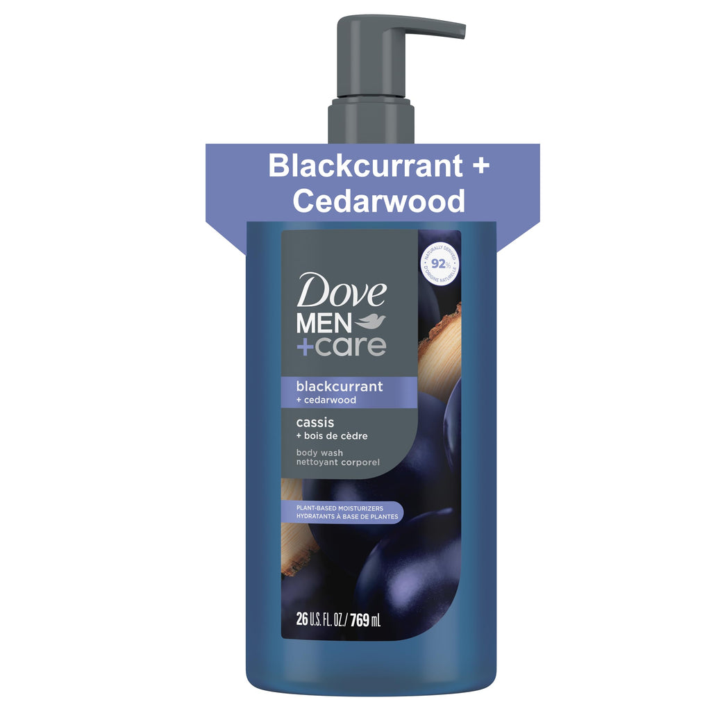 Dove Men Moisturizing Body Wash, Blackcurrant + Cedarwood, 26 oz | For dry skin, Helps nourish and hydrate, With plant-based moisturizers, For daily showers