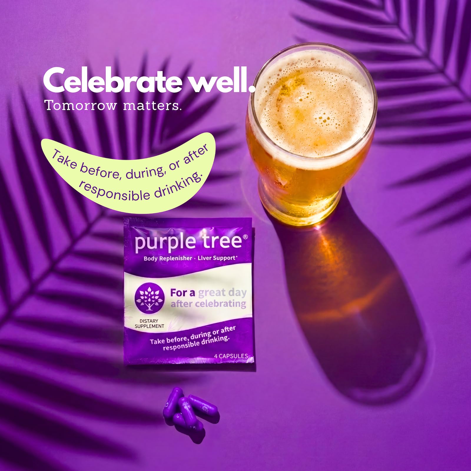 purple tree Post-Celebration Wellness Supplement | Liposomal Dihydromyricetin (DHM), L-Glutathione, Milk Thistle for Liver Support & Hydration | Electrolytes, B Vitamins, Willow Bark | 60 Capsules