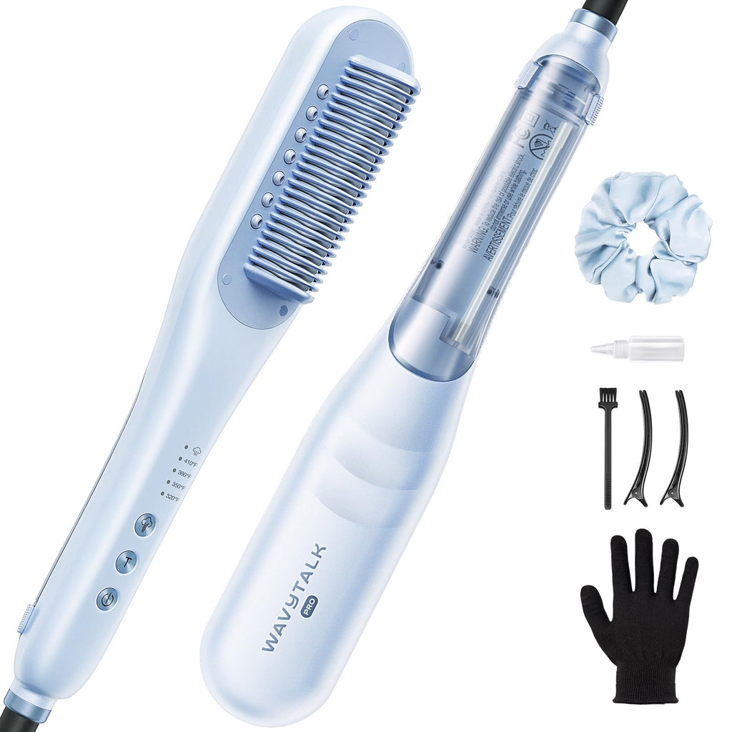 Wavytalk Pro Steam Hair Straightener Brush Steamline Pro Straightener Brush | 3-in-1 Straightening Brush for Coily Hair, Fast Salon Results with Less Damage, Anti-Frizz and Hair Nourishment