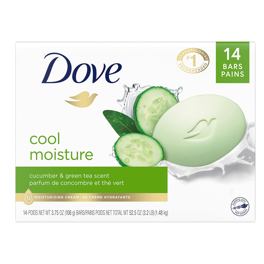 Dove Beauty Bar Soap Cool Moisture Cucumber & Green Tea Scent, 2 Bars for Refreshed Skin, Leaves Skin Refreshed 3.75 oz