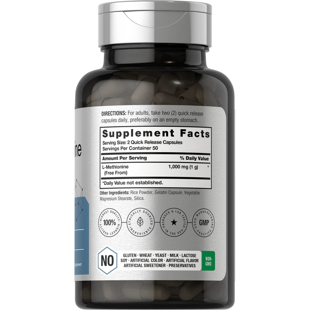 Horbäach L-Methionine 1000mg | 100 Capsules | Free Form Supplement