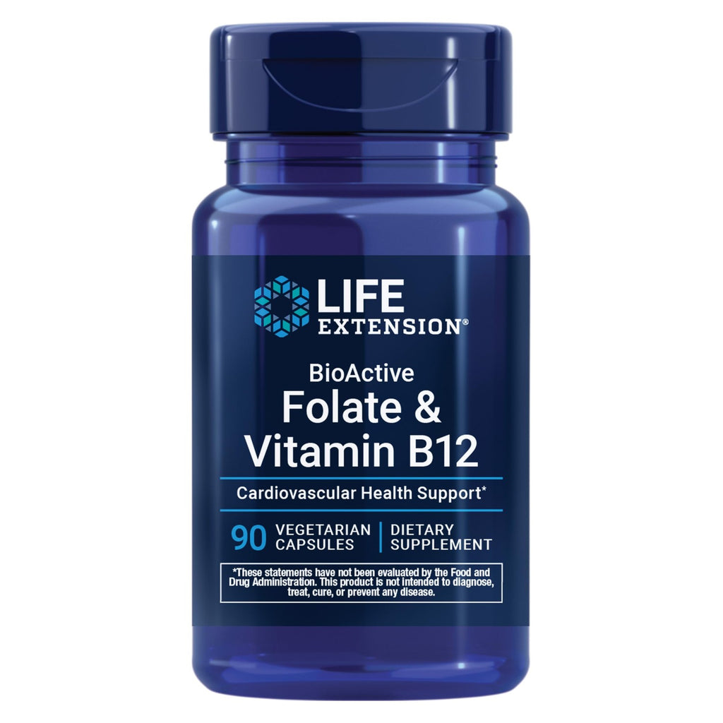 Life Extension BioActive Folate & Vitamin B12, Promotes Heart, Brain & GI Tract Health, Non-GMO, Gluten-Free, Vegetarian, 90 Capsules | BioActive Folate & Vitamin B12 Promotes Heart, Brain & GI Tract Health, Non-GMO, Gluten-Free & Vegetarian