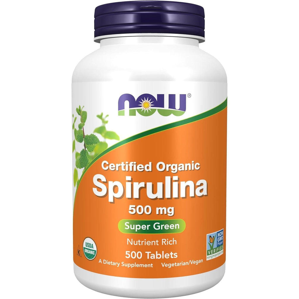 Buy now NOW Foods Supplements, Organic Spirulina 500 mg with Vitamins, Minerals and GLA (Gamma-Linolenic Acid), 500 Tablets at indiglob india