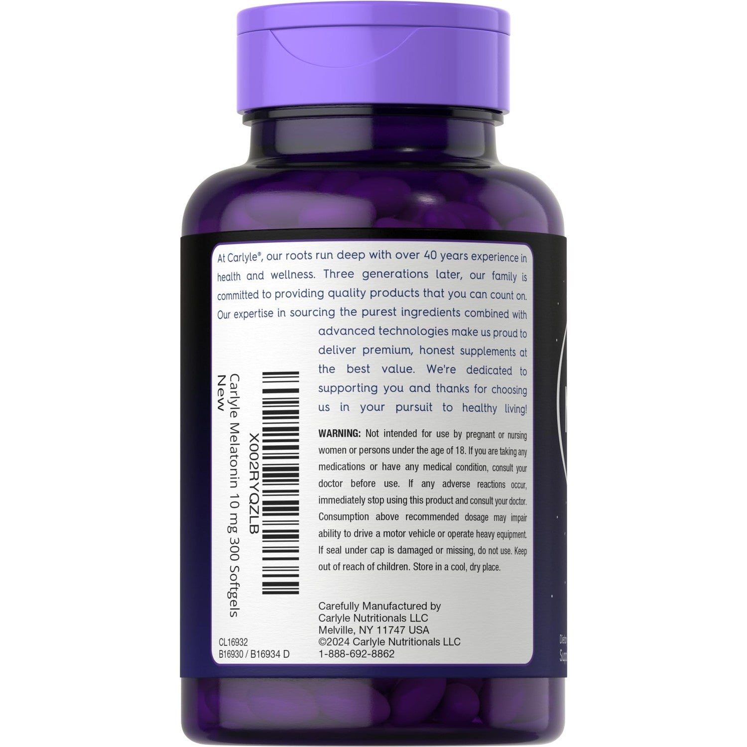 Carlyle Melatonin 10mg | 300 Softgels | Extra Strength Support for Adults | Non-GMO, Gluten Free Supplement