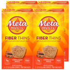 Metamucil Fiber Thins, Daily Fiber Supplement Snack, Psyllium Husk Powder, 5g Fiber per Serving, Supports Digestive Health and Satisfies Hunger, Cinnamon Spice Flavor, pack of 4, 12 Servings each