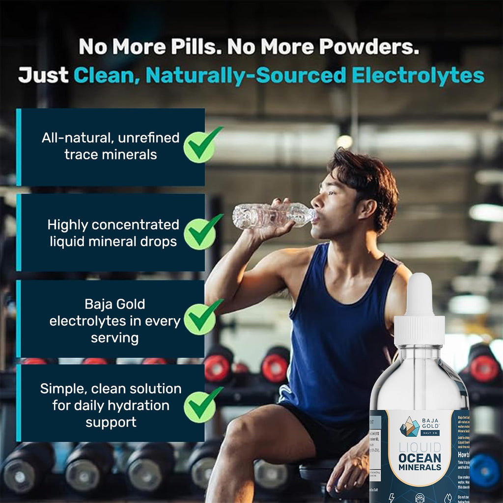 Baja Gold Liquid Trace Minerals Drops, Gary Brecka Choice, Glass, 4 fl oz | Sea of Cortez Ionic Electrolyte Drops, Glass Bottle, Unrefined Mineral Saline for Drinking Water and Food, 30-Day Supply