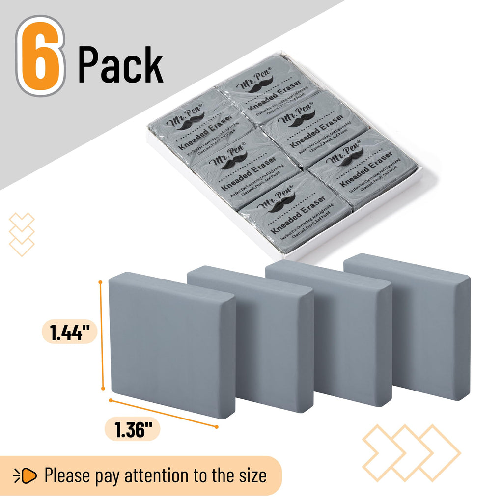 Mr. Pen- Kneaded Erasers, 1.44" x 1.36", 6 Pack, Gray