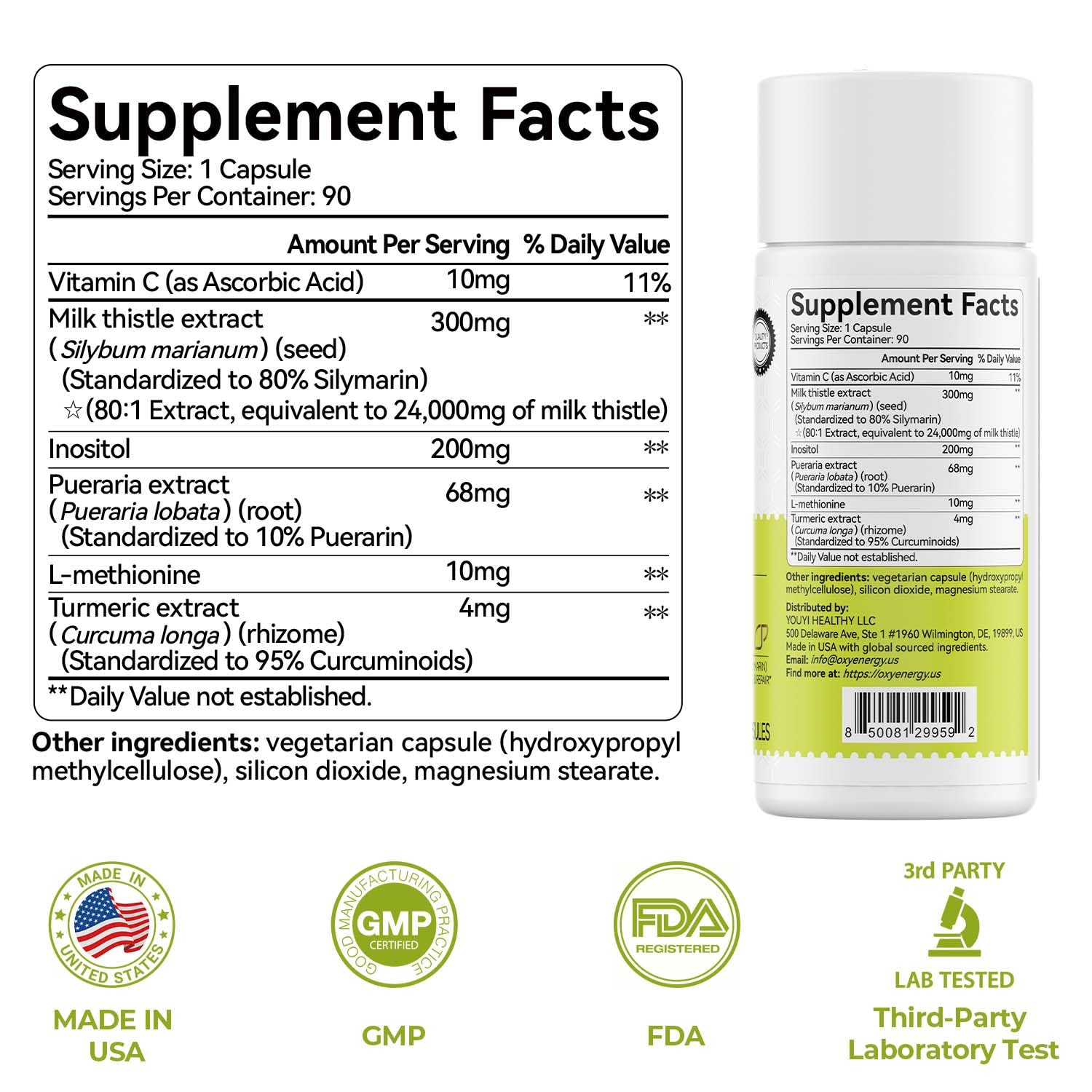 Milk Thistle Liver Support Supplement,90 Vegetarian Capsules | 80% Silymarin Daily Supplement with Inositol, Turmeric & Vitamin C, Non-GMO, Gluten-Free
