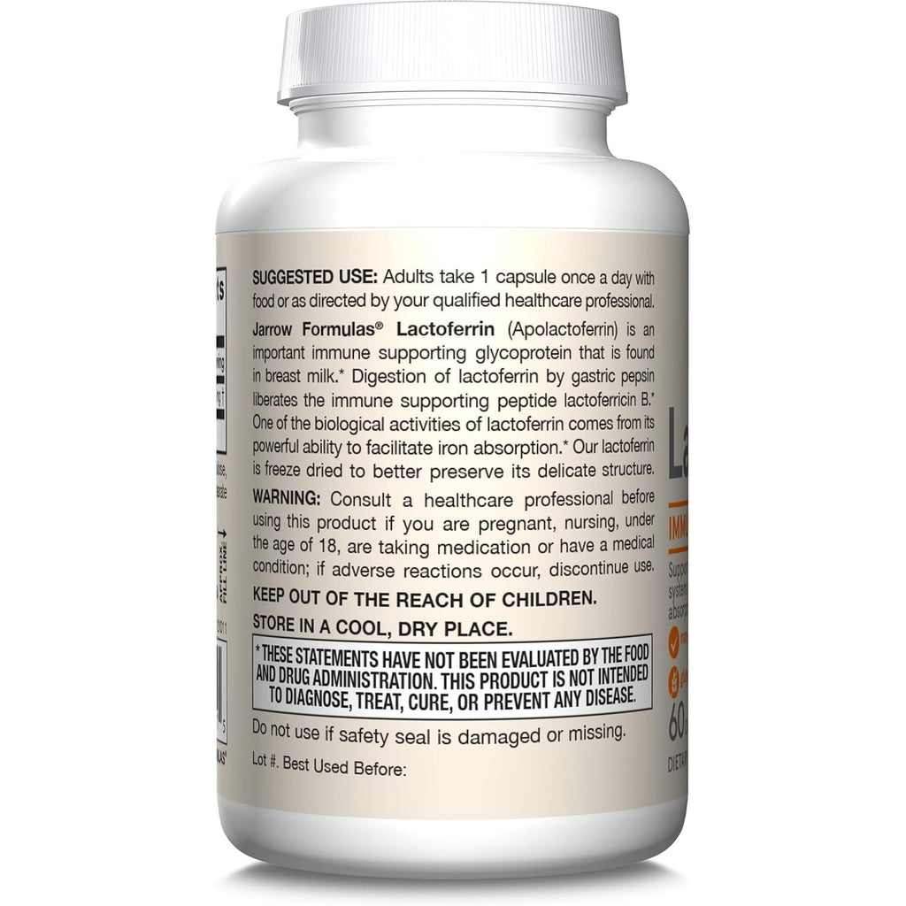 Jarrow Formulas Lactoferrin Supplements 250 mg - Immune-Supporting Glycoprotein for Healthy Immune System Support & Iron Absorption - Freeze Dried, Gluten Free, Non-GMO - 60 Capsules (Pack of 2)
