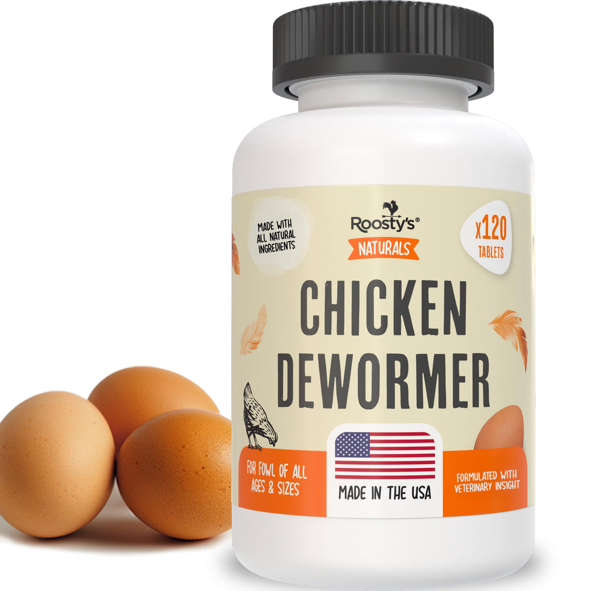 Roosty's Chicken De-wormer Capsules, Poultry Wormer, 120 Count
