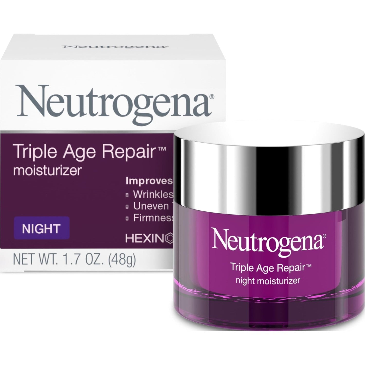 Neutrogena Triple Age Repair Night Face Moisturizer, 1.7 oz | Hexinol Technology & Vitamin C, Anti-Wrinkle Face Cream, Visibly Reduces Wrinkles & Firms Skin While You Sleep