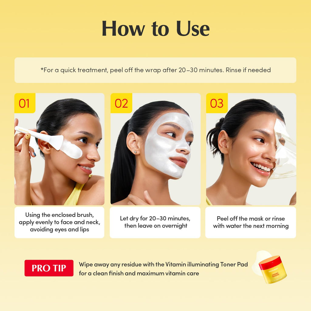EQQUALBERRY Vitamin Illuminating Night Wrapping Mask | Easy Peel Off Cream Face Mask for Dark Spots | Brightening Overnight Facial Mask for Glowing Glass Skin | Korean Skin Care, 2.53 fl.oz