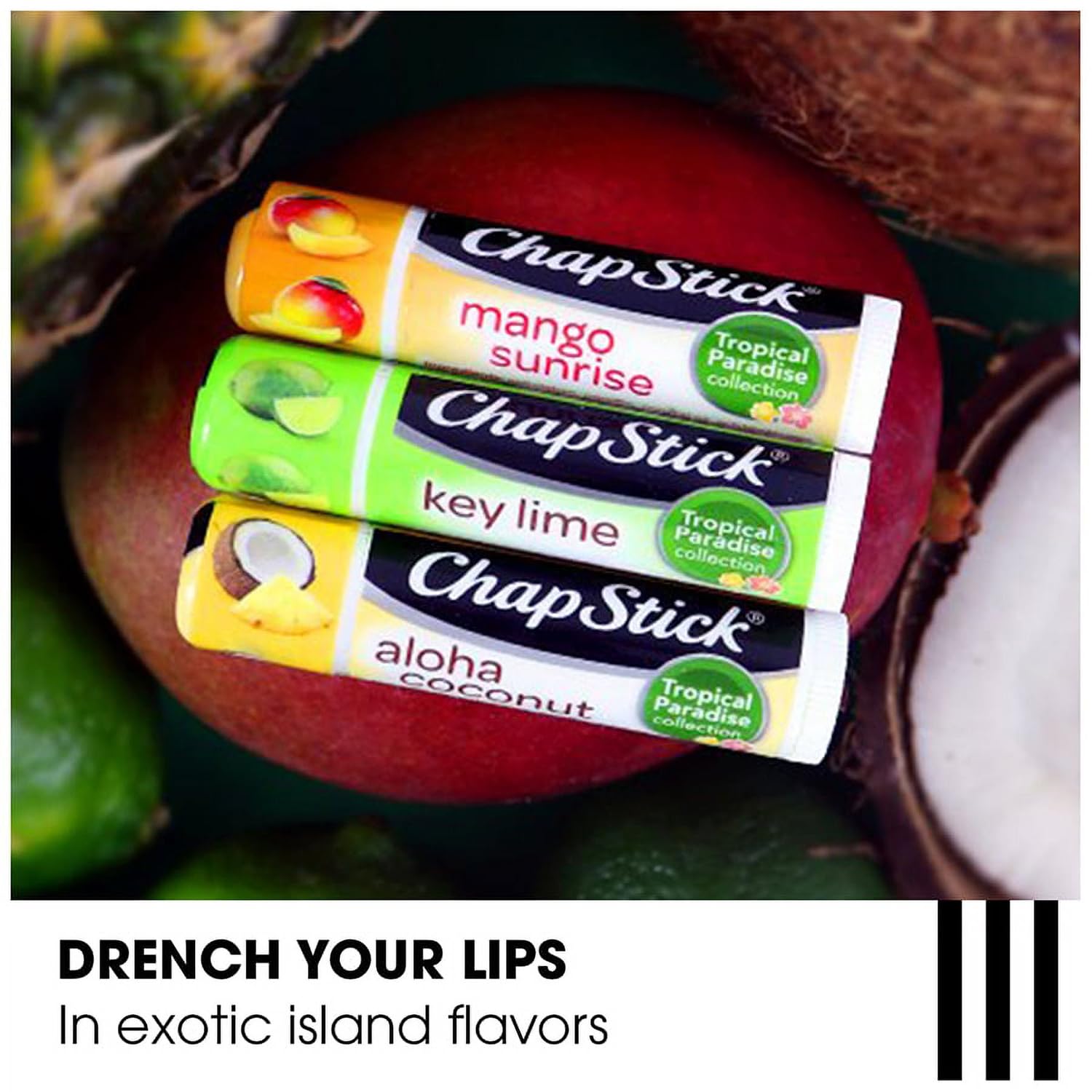 Buy now ChapStick Lip Care Set, Tropical Paradise Collection 3-Pack – Mango Sunrise, Key Lime & Aloha Coconut Lip Balm, 0.15 Oz Ea at indiglob india