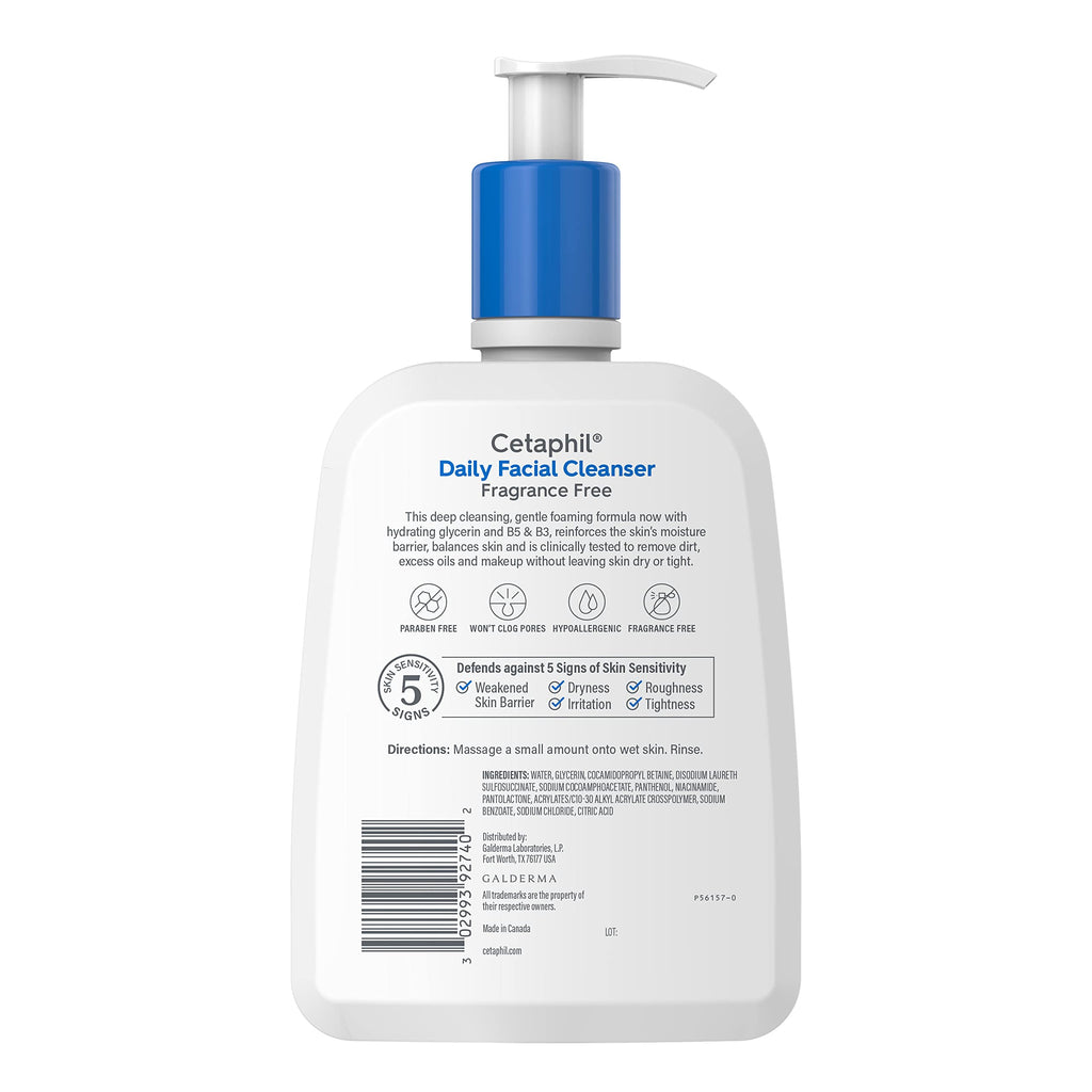 Cetaphil Daily Facial Cleanser, Oily & Combination Skin, 16oz | Fragrance-Free, Soap-Free, Hypoallergenic, Sensitive To Oily Skin, Combination Skin, Dermatologist Recommended