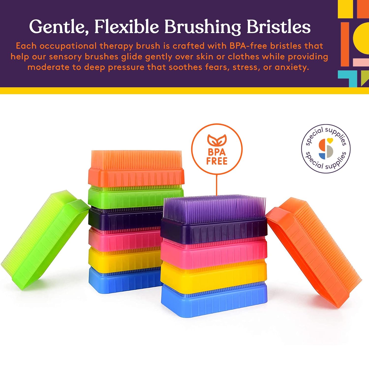 Buy now Special Supplies Sensory Brush Therapressure Therapy Brush for Occupational and Sensory Brushing, Stimulating, Calming Tools for Kids and Adults, Soft Flexible Bristles, Latex Free (Colored 12-Pack) at indiglob india