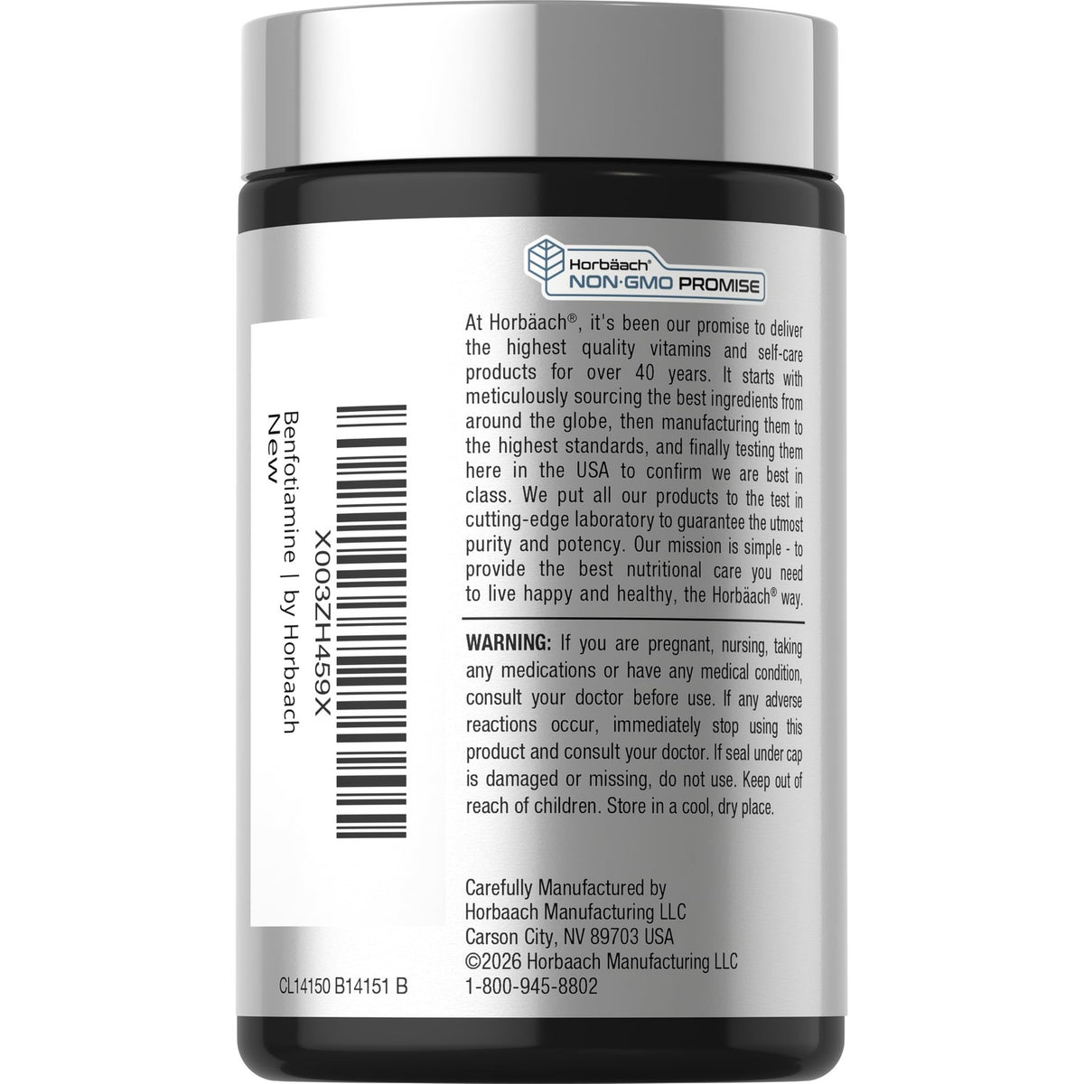 Horbaach Benfotiamine 300mg | 60 Capsules | Vitamin B1 Thiamine