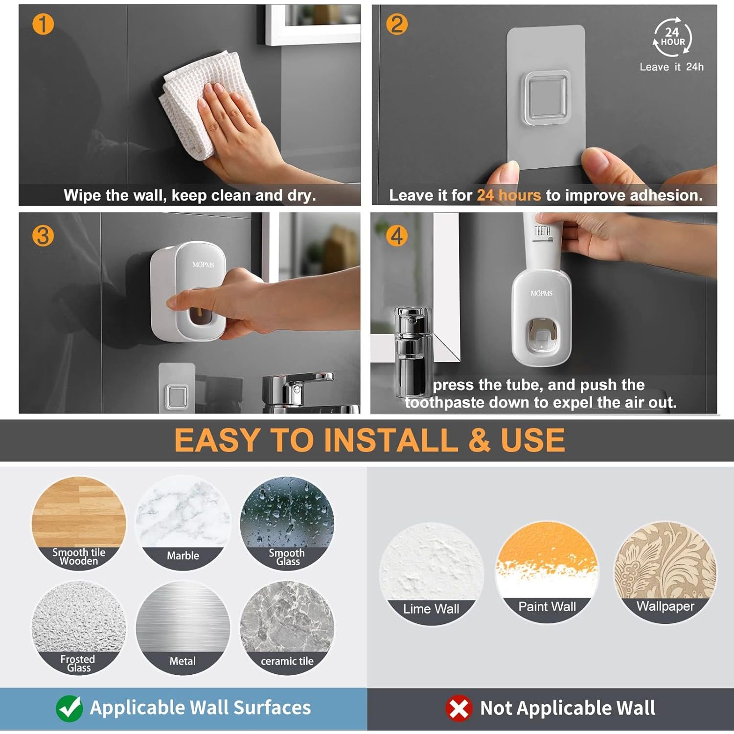 Buy now MOPMS Toothpaste Dispenser Wall Mounted for Bathroom Automatic Toothpaste Squeezer for Kids and Adult (Black-1Pcs) at indiglob india