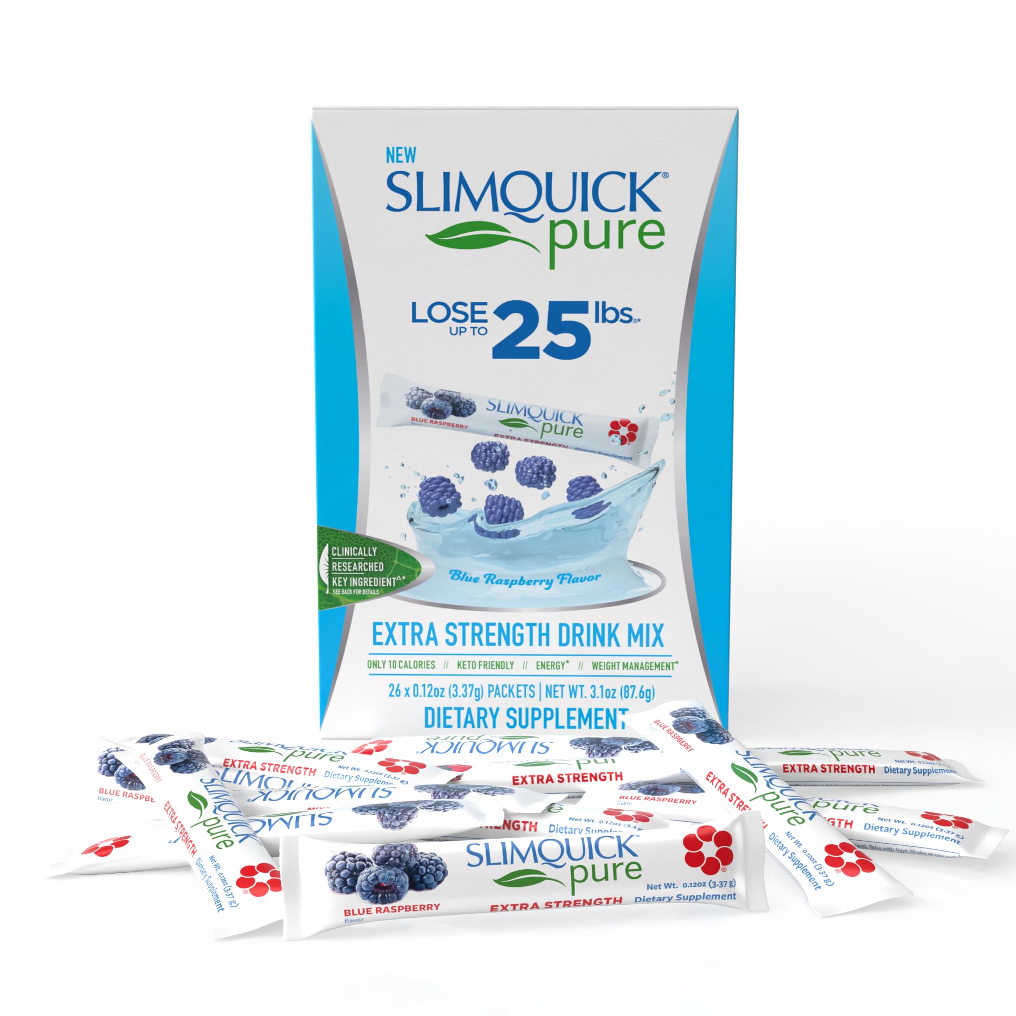 SlimQuick Pure 3X Extra Strength Drink Mix for Women, Achieve Weight Goals | Helps Metabolism & Fat Breakdown, Keeps Full for Longer, Green Tea, Caffeine, Chaste Tree, Rhodiola, Mixed Berry, 26 Ct