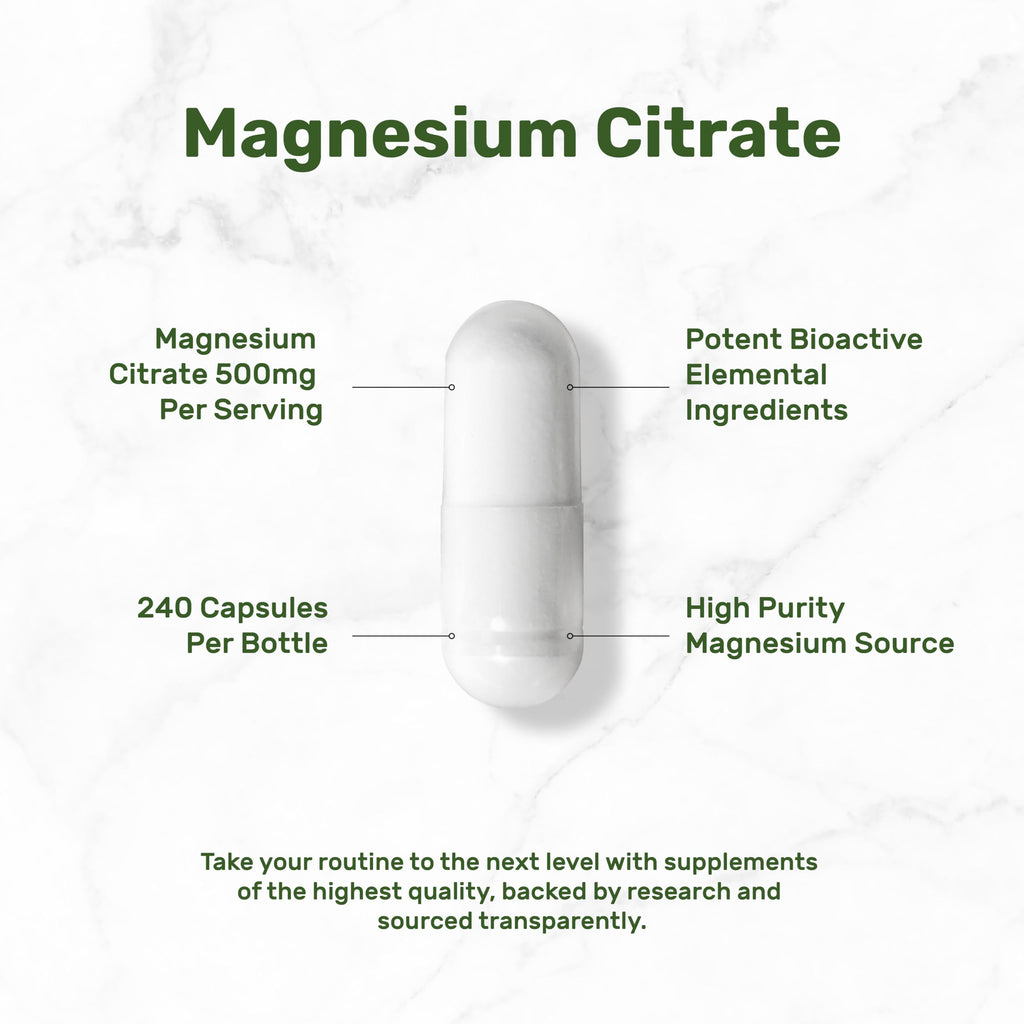 Deal Supplement Magnesium Citrate 500mg, 240 Capsules | One a Day, Easily Absorbed, Purified Trace Mineral – Non-GMO