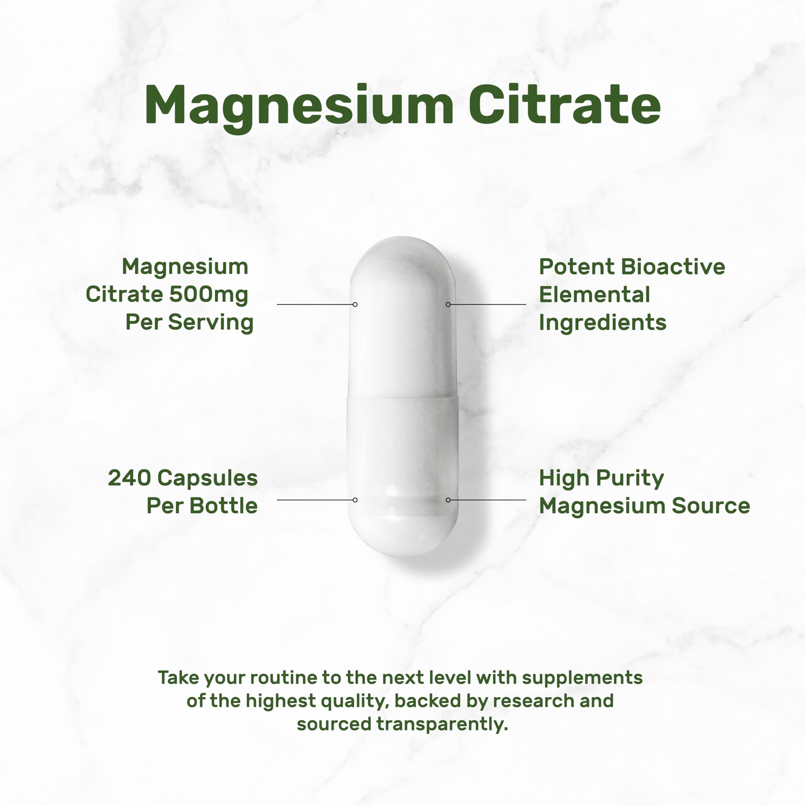 Deal Supplement Magnesium Citrate 500mg, 240 Capsules | One a Day, Easily Absorbed, Purified Trace Mineral – Non-GMO