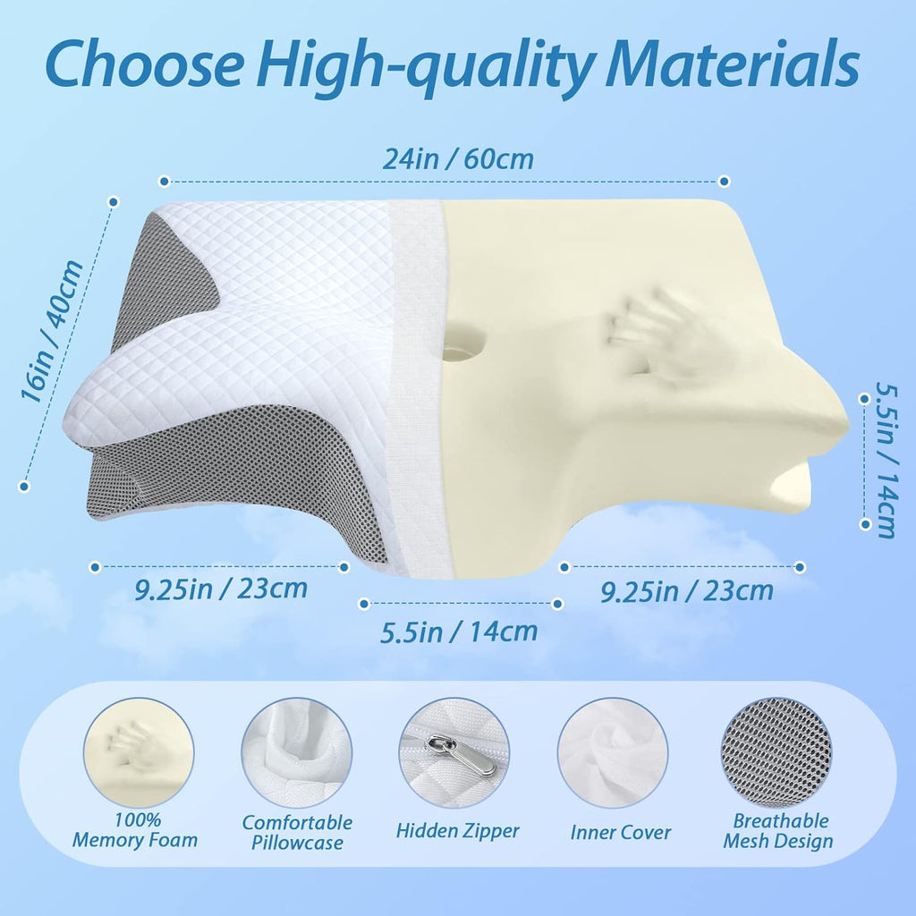 Buy now HOMCA Memory Foam Cervical Pillow, 2 in 1 Ergonomic Contour Orthopedic Pillow for Neck Pain, Contoured Support Pillows for Side Back Stomach Sleepers at indiglob india