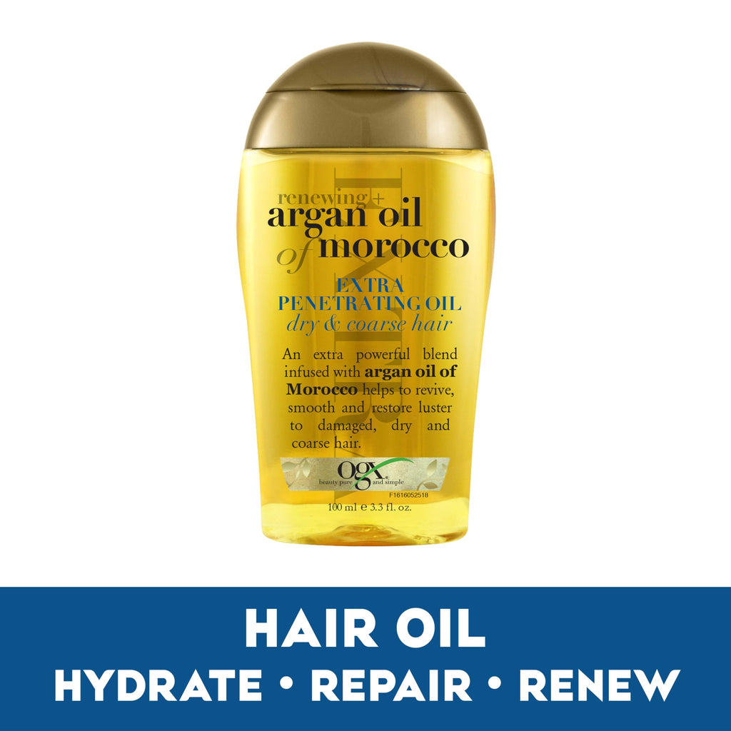 OGX Renewing + Argan Oil of Morocco Hair Oil, Extra Strength Penetrating Serum Treatment for Dry, Damaged, Frizzy, Curly & Coarse Hair, Cold-Pressed Argan_Oil, Shine, 3.3 Fl Oz (Pack of 6)