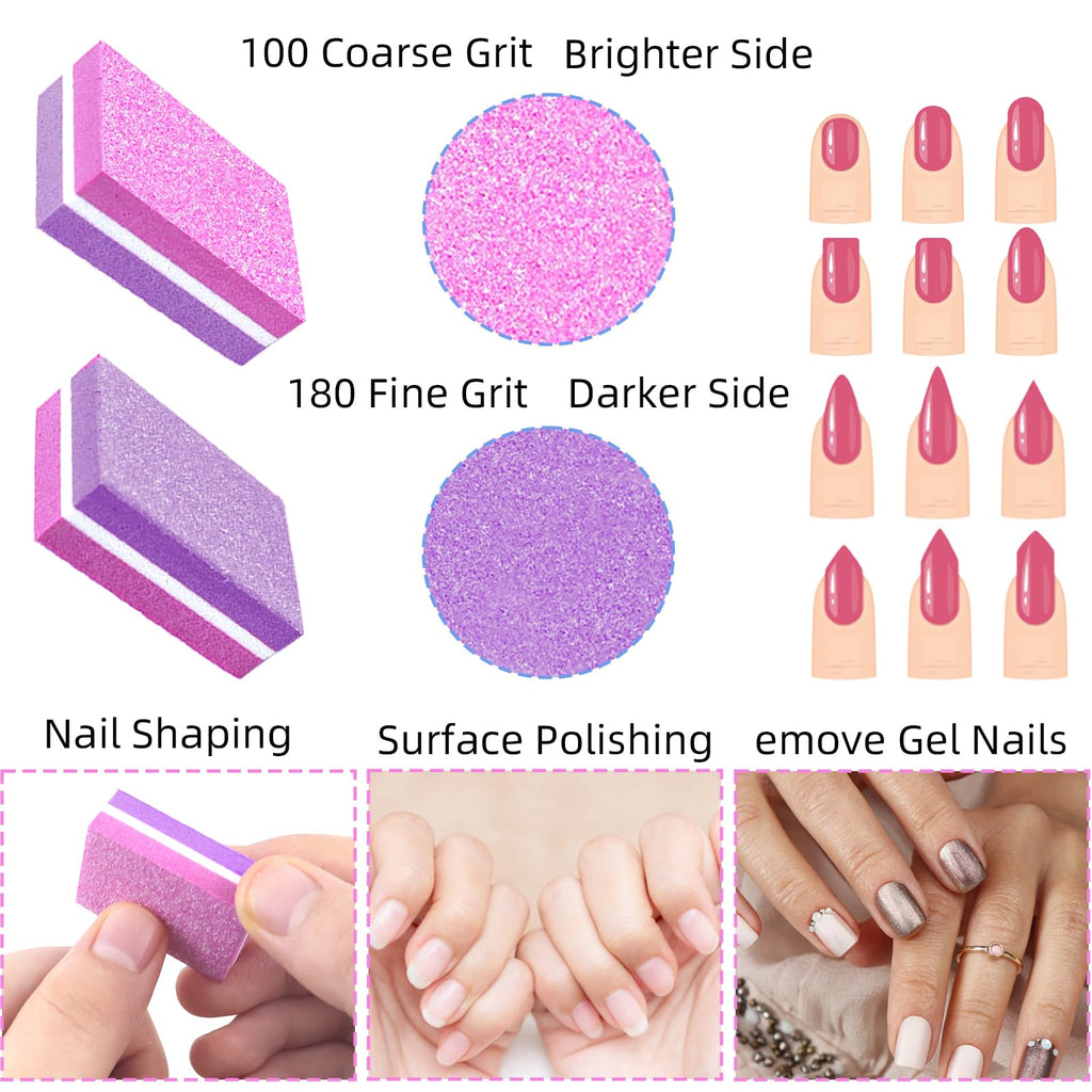 50 Pcs Sponge Nail Buffers,100/180 Grit Mini Nail Files,Mini Buffer Block Nail File for Acrylic & Natural Nails,Double-Sided Buffing Blocks for Manicure & Pedicure,Salon & Home Use(Pink-Purple)