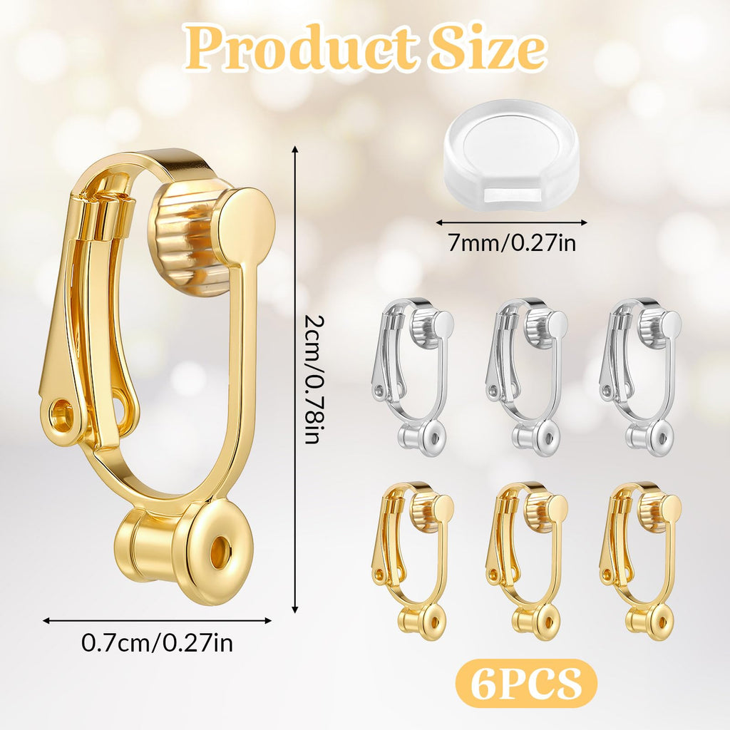 6 Pieces Clip-on Earring Converter and 6 Pieces Silicone Earring Pads Non-Pierced Earrings Clips, Convert Pierced Earrings to Clip-on, Components Findings with Post for None Pierced Ears, Silver Gold