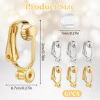 6 Pieces Clip-on Earring Converter and 6 Pieces Silicone Earring Pads Non-Pierced Earrings Clips, Convert Pierced Earrings to Clip-on, Components Findings with Post for None Pierced Ears, Silver Gold
