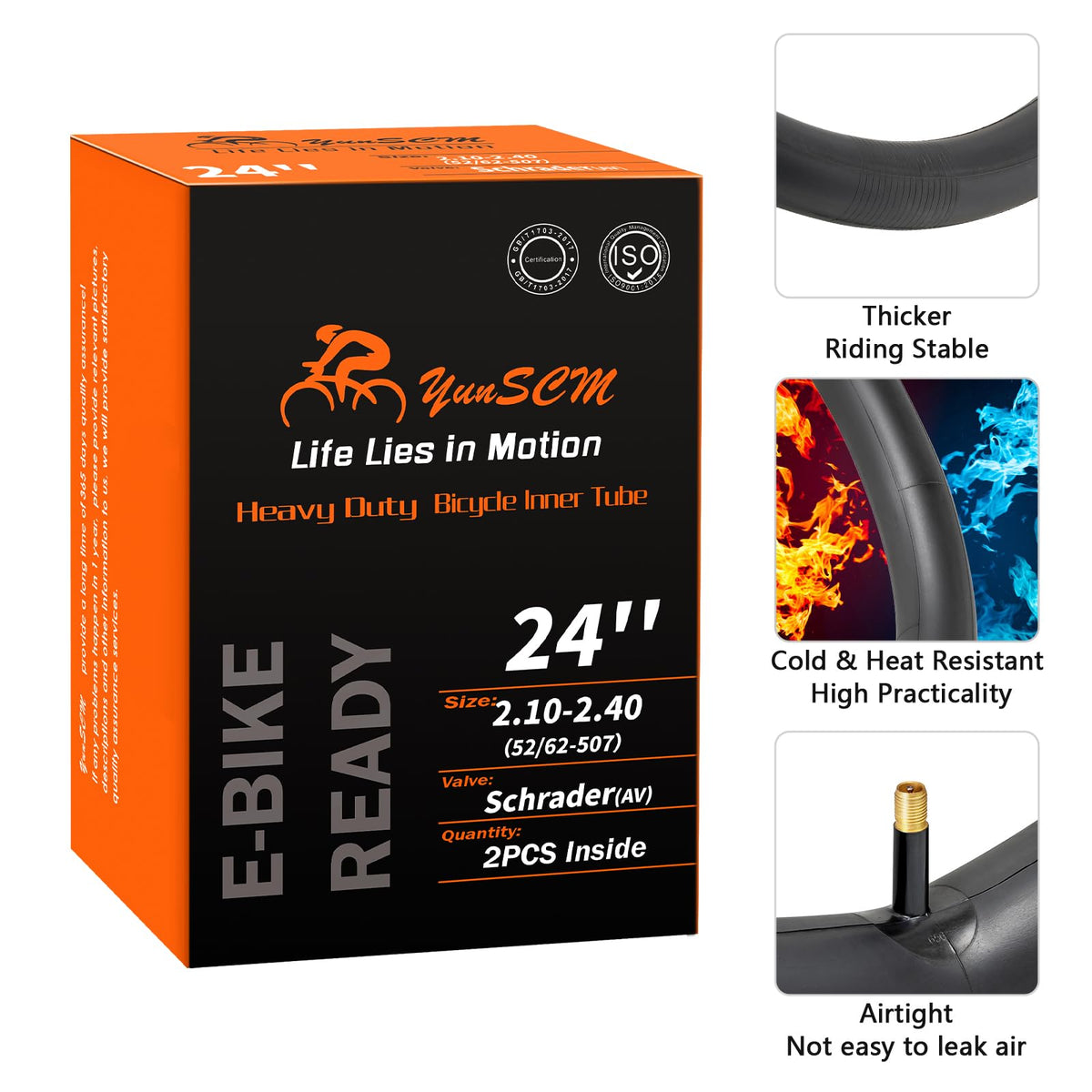 2 Pcs 24" Heavy Duty Bike Tubes 24x2.10/2.4 AV32mm Schrader Valve 24" Bicycle Tubes Compatible with 24 x 2.10 24x2.125 24x2.20 24x2.25 24x2.30 24x2.35 24x2.40 Cruisers, City, Mountain Bike Tire Tubes