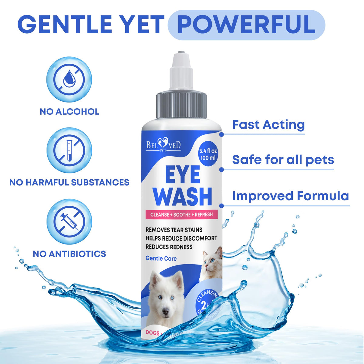 Dog Eye Drops & Eye Infection Treatment for Dogs and Cats – Soothe Infection & Allergy, Relieve Dry Eyes & Pink Eye, Pet Tear Stain Wash & Cleaner - Kitten Eye Drops for Discharge, Eye Rinse & Flush