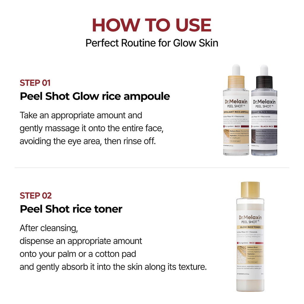 Dr.Melaxin Peel Shot Glow Rice Toner with Rice Extract & Ceramides, Hydrating & Skin Refining Face Toner for Glass Skin, Liposome Oil for Deep Moisture & Barrier Care, Korean Skincare, 6.76 fl.oz