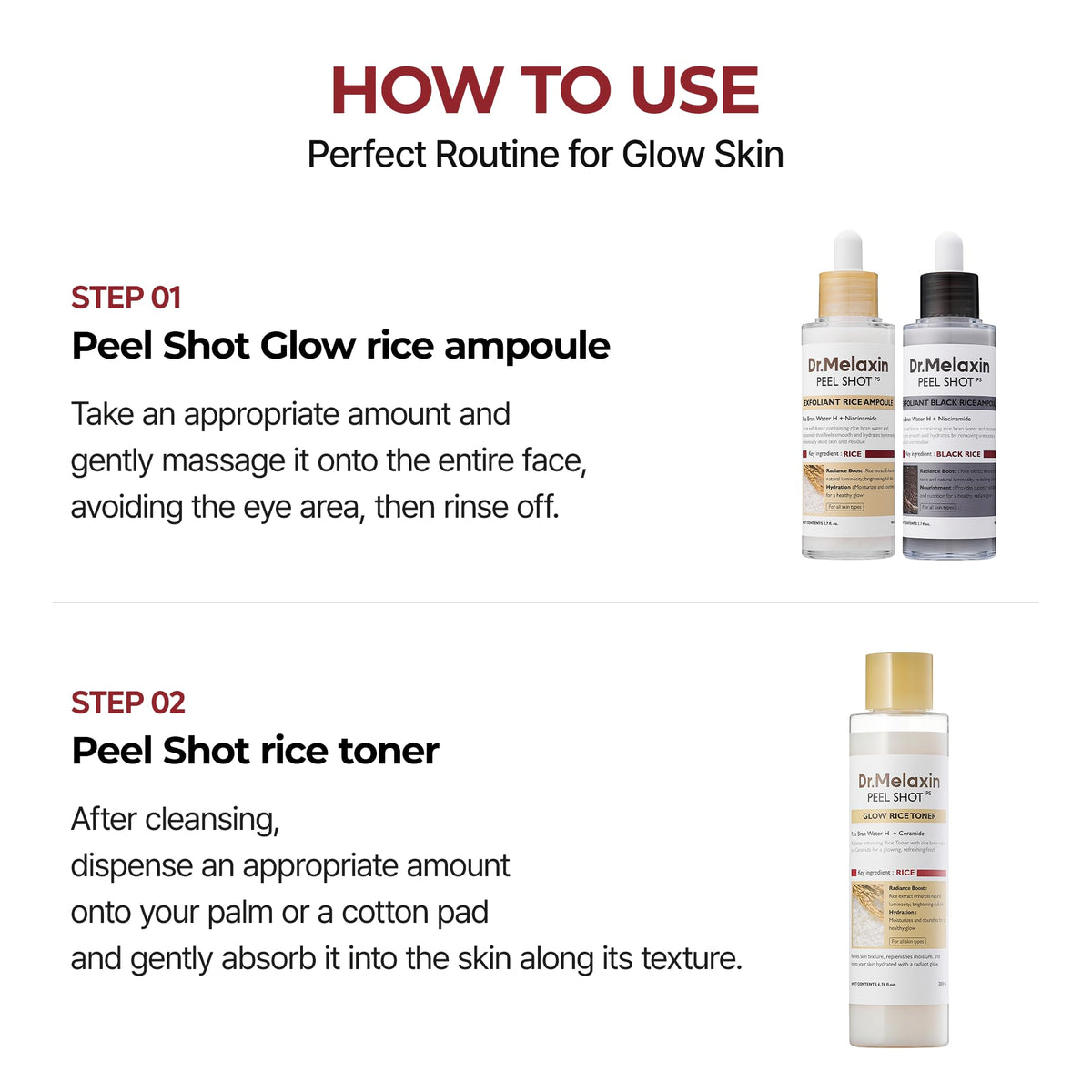 Dr.Melaxin Peel Shot Glow Rice Toner with Rice Extract & Ceramides, Hydrating & Skin Refining Face Toner for Glass Skin, Liposome Oil for Deep Moisture & Barrier Care, Korean Skincare, 6.76 fl.oz