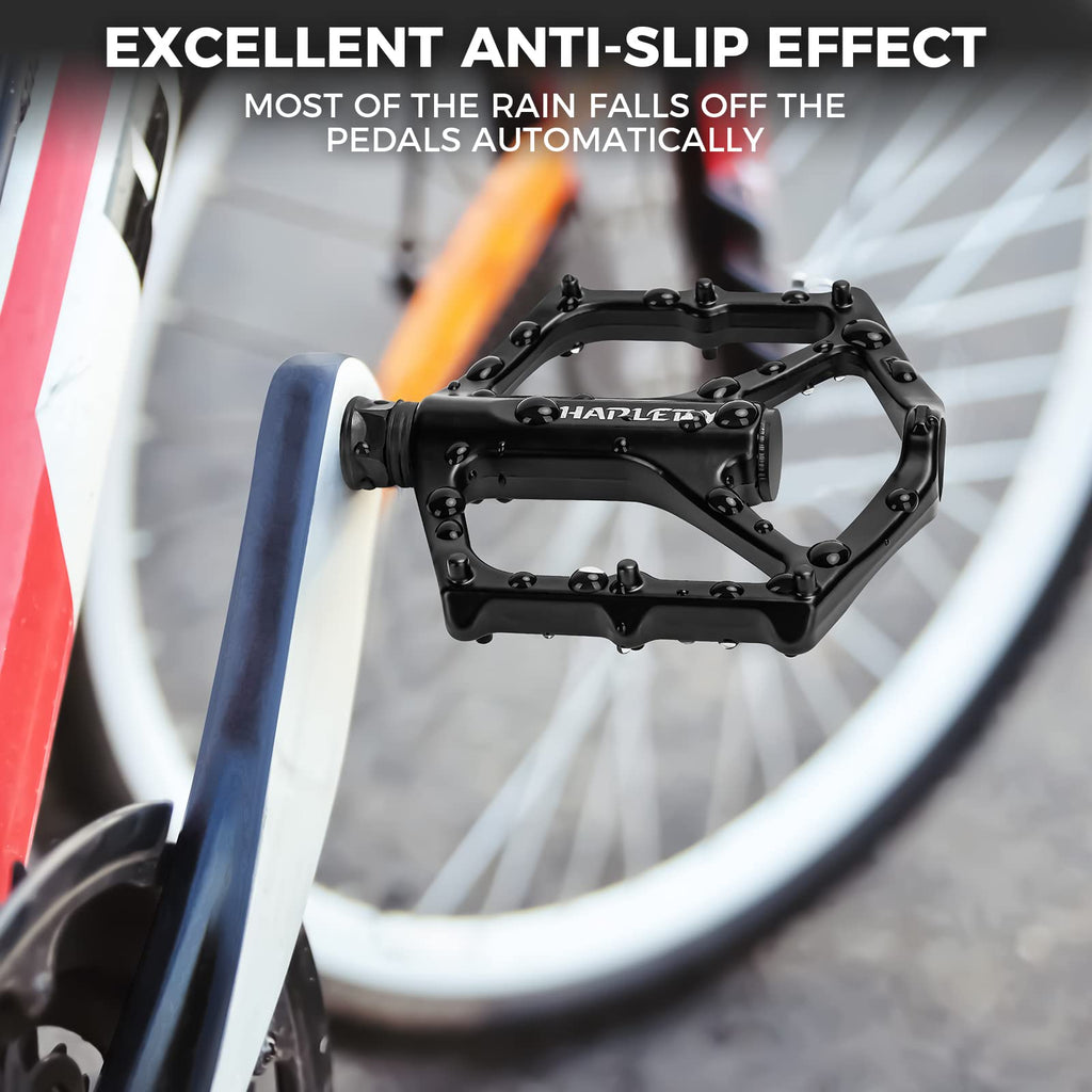 Hapleby Premium Bike Pedals of 9/16 Inch, Professional Mountain and Road Bike Flat Pedal with 2 Sealed Bearings, Wide Paltform and Lightweight of Bicycle Pedals, Come with Pedal Wrench 1PCs