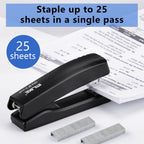 Desktop Office Stapler with 2000 Staples: IMLIKE Half Strip Desk Staplers, take 26/6 Staples 25 Sheets Capacity, Staple Remover, Non-Slip Base, Black, 2-Pack