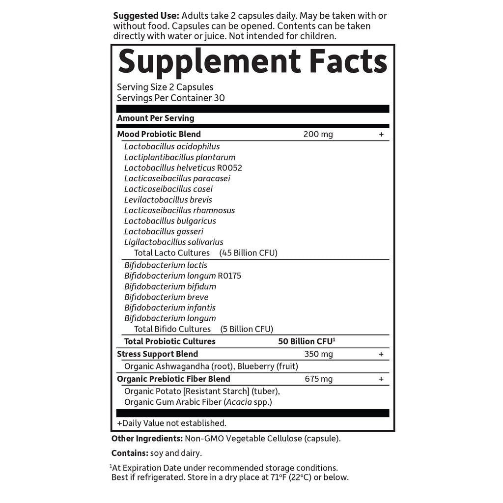 Garden of Life Dr. Formulated Probiotics Mood+, 50 Billion CFU, 60 Capsules | Supports Relaxation & Digestive Health, Vegetarian
