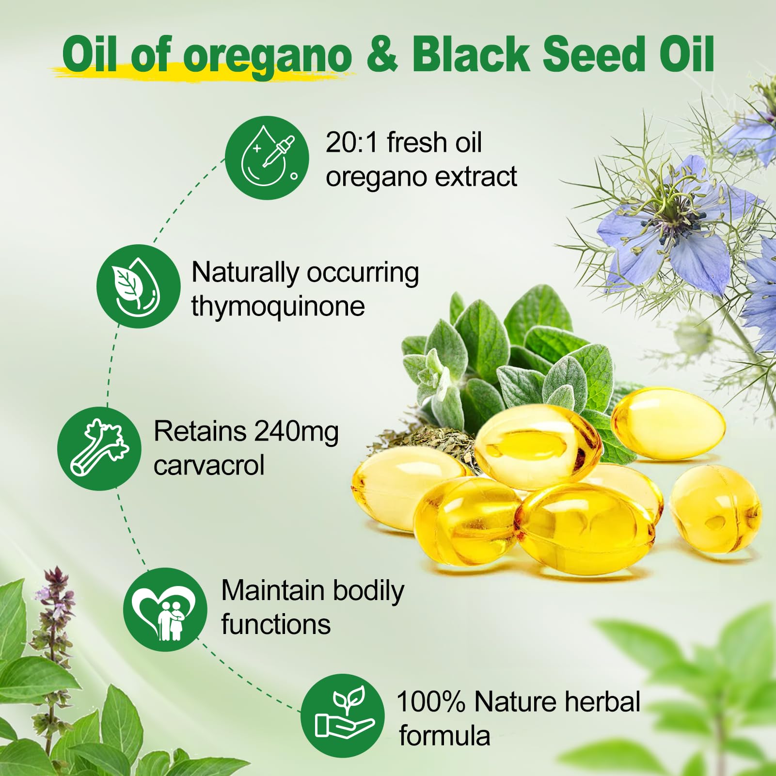 Oil of Oregano with Black Seed Oil, 6000mg/Serving, 150 Softgels | Oregano Oil Capsules for Immune Support with High Carvacrol & Thymoquinone, Antioxidant, Non-GMO, Gluten Free